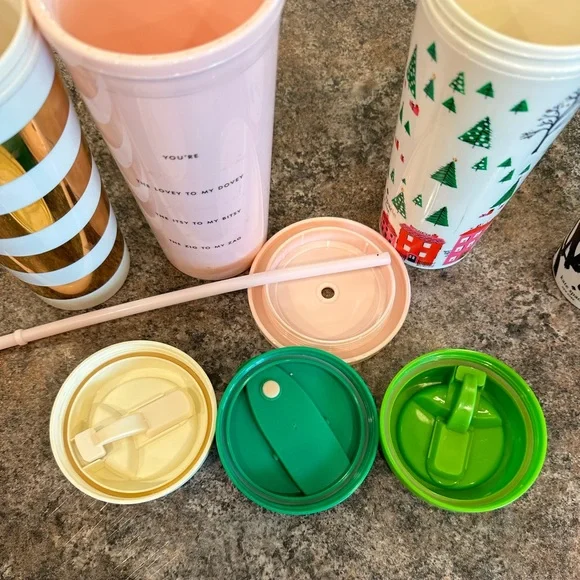 LOT Kate Spade New York Thermal Travel Acrylic Coffee Mug Tumblers - Picture 4 of 7